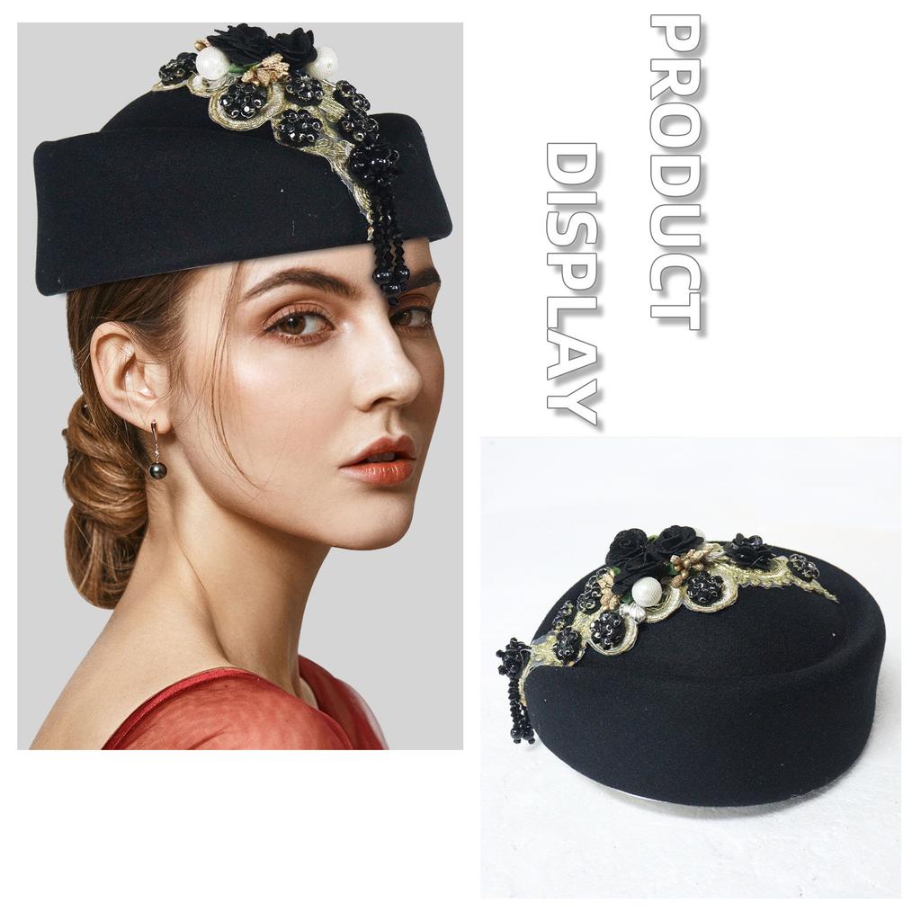 Crystal Flower Fascinator Hat for Teaparty Cocktail Party Women Flapper Costume Roleplay Stewardess Hat for Formal Event