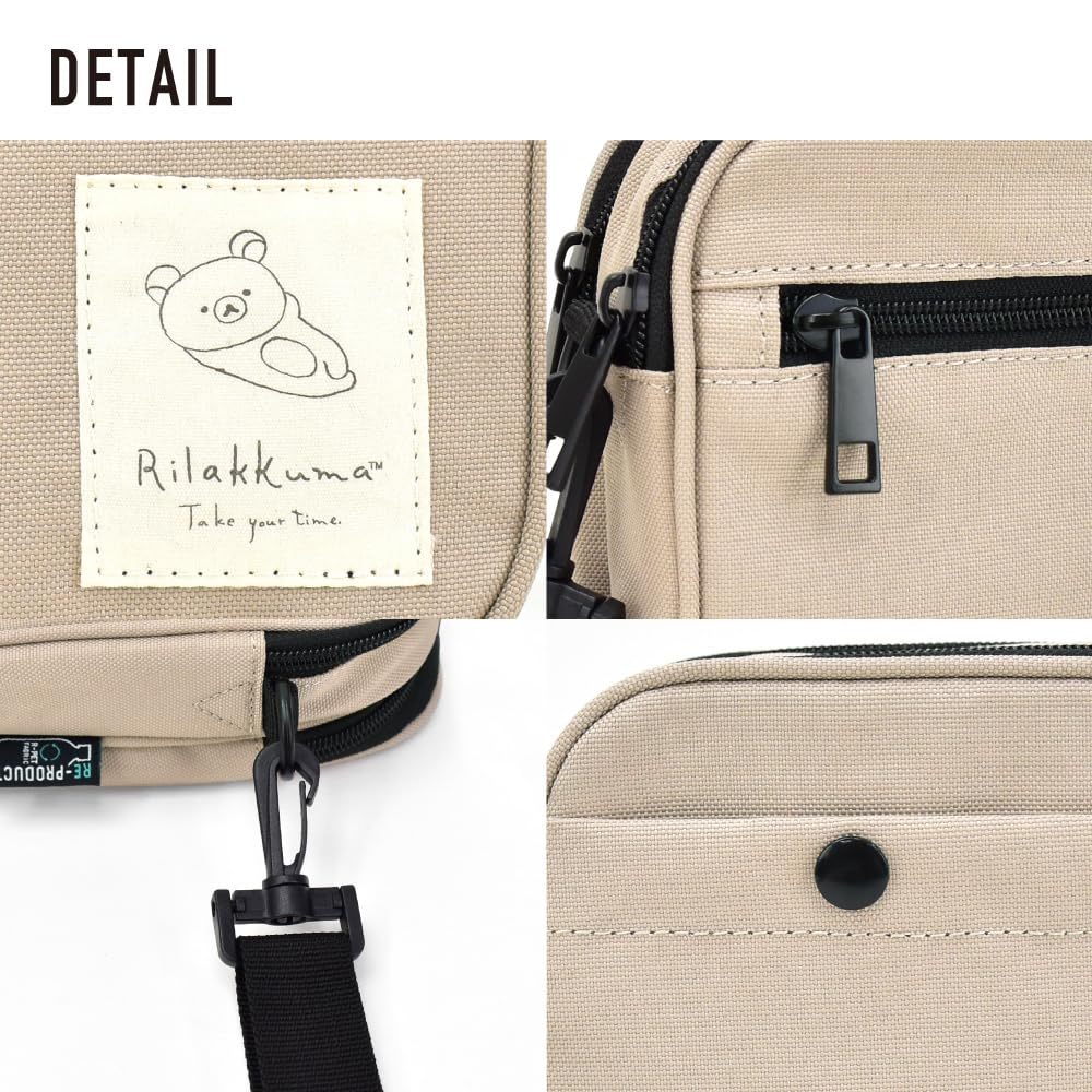 Marimo Craft Rilakkuma Shoulder for Women and Perfect for and Cute Character Beige Bag, Square, Water-Repellent, Lightweight, Double-Layered, Small,