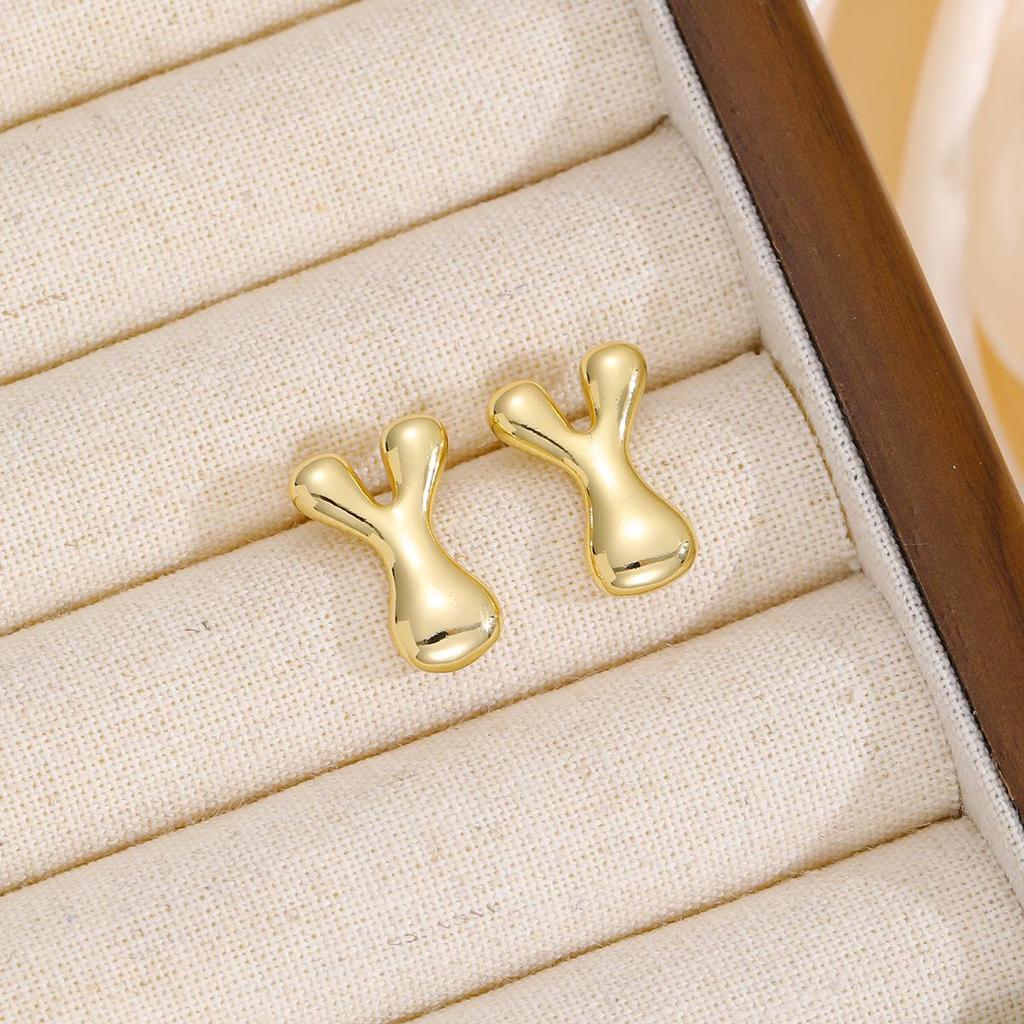 18K Polished Cute Bubble 26 Alphabet Stud Earrings - Minimalist Ear Jewelry