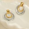 GEMCHIC Women's Vintage Gold Tone Stainless Steel Double Layer Geometric Circle Drop Earrings Fashion Jewelry