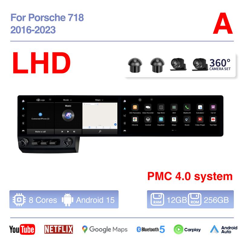 12.3Inch Dual screen Android 15 For Porsche 718 Boxster 2016-2025 Car Multimedia 360 Player GPS Navigation Radio Carplay 4G Auto