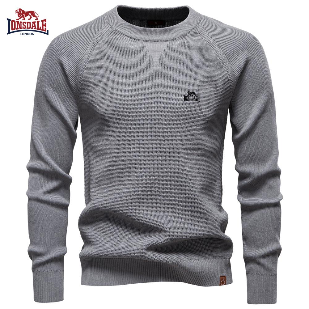 Lonsdale 2025 Осень-Зима Вышивка Новый Модный Однотонный Свитер с Круглым Вырезом Мужской Высококачественный Повседневный Вязаный Мужской Свитер XXL