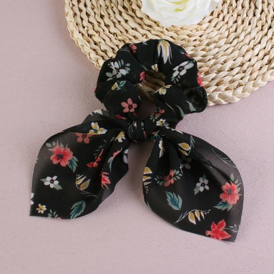Hair Band Floral Print Bunny Ears Shape Elastic Hair Tie No Irritating Scalp Hair Rope Versatile Hair