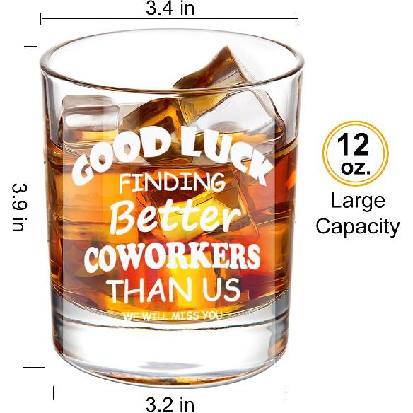 LIGHTEN LIFE Good Luck Finding Better Coworkers Than Us Whiskey Glass 12 oz,Novelty Coworker Leaving Gift in Valued Wooden Box,Farewell Gift for
