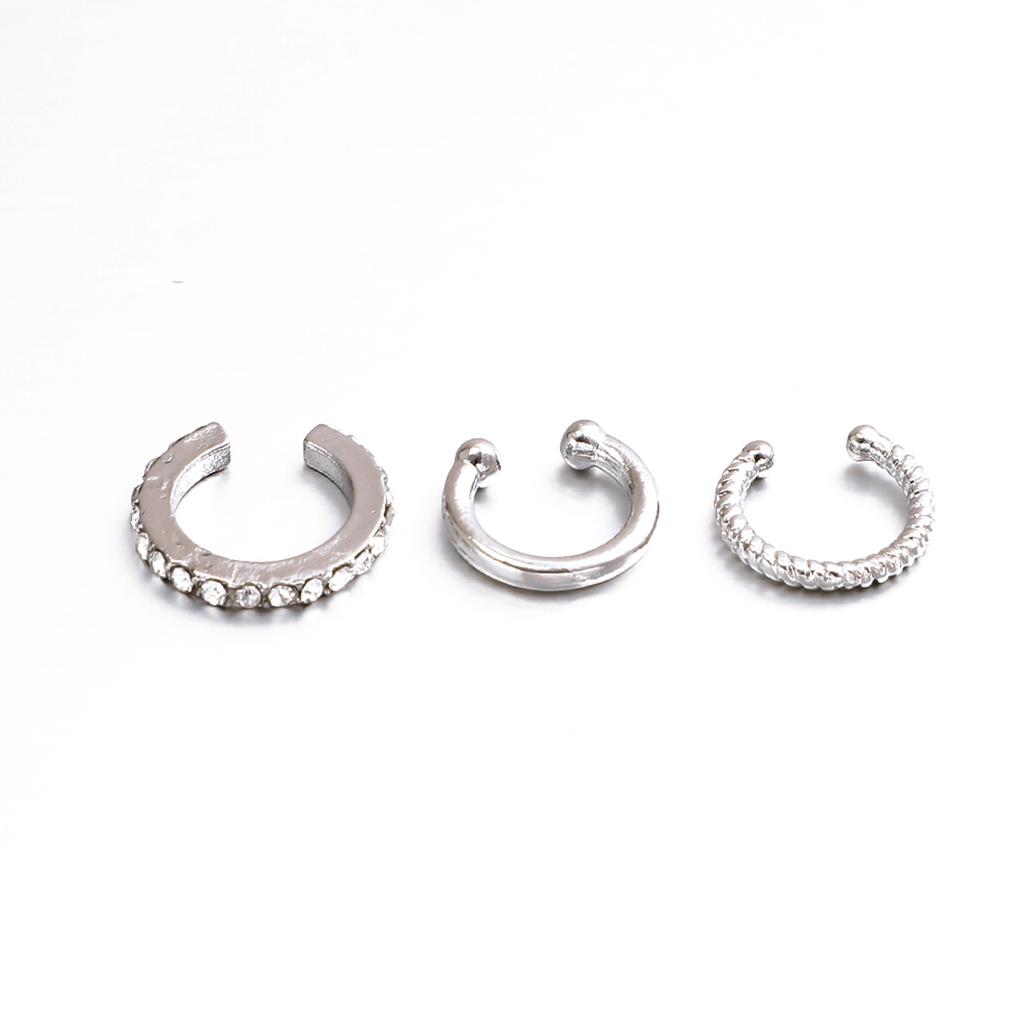 Trendy C Shape Rhinestone Ear Cuff Clip On Earrings Set Of 3 Small Elegant Personality Cartilage Jewelry For Women