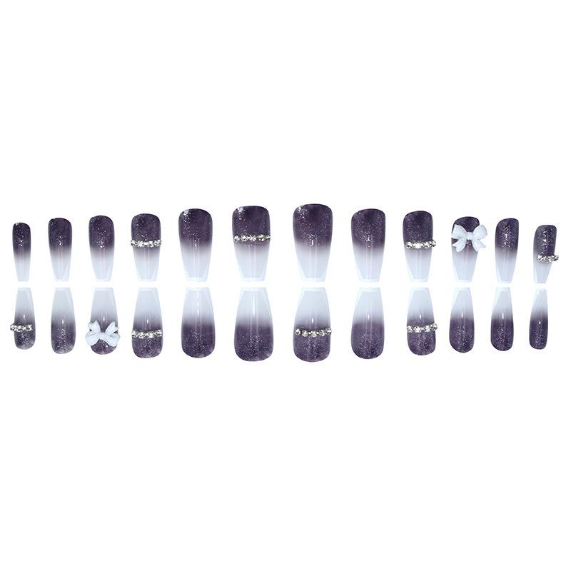 

24 шт./коробка Длинные накладные ногти Флэш Французский Фиолетовый Градиент Бант Полное покрытие Накладные ногти Надавливание Квадратная форма Ногти Сделай сам Съемные Искусственные ногти