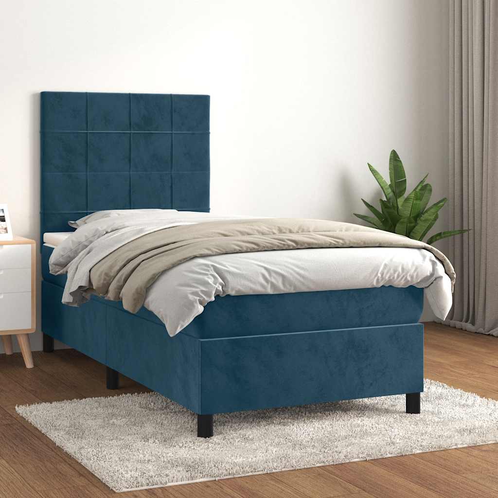 Box Spring Bed with Mattress Dark Blue 80 x 200 cm Velvet