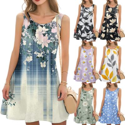 Women's Casual Fashion Floral Print Round Neck Sleeveless  Dress