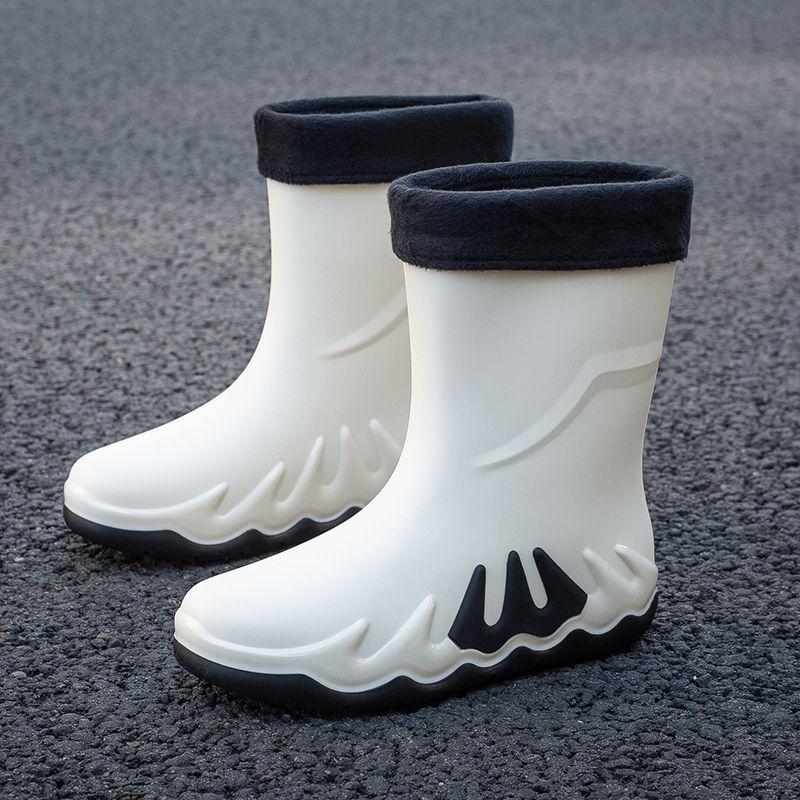 Young Motorcycle Fleece-lined Winter Men's Rain Boots Print Biker Warm Pvc Waterproof New Fishing Work Original Mud Male Shoes