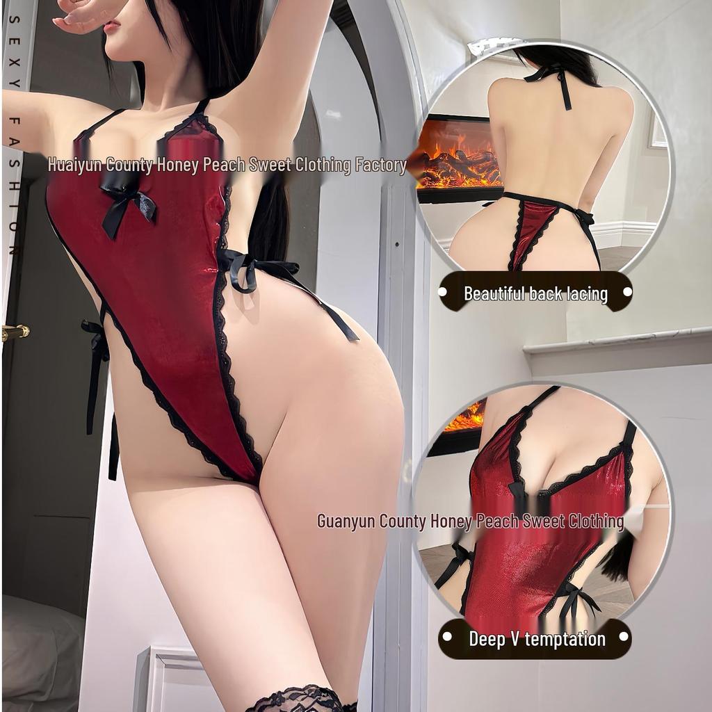 Plus Size Sexy Lace-Up Hot Stamping Bodysuit Nightwear