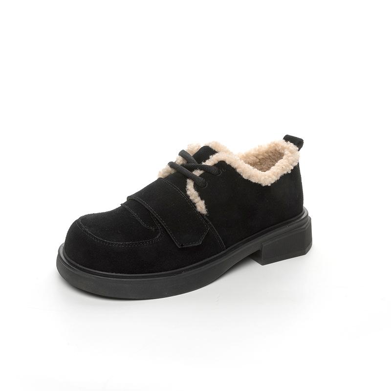 Winter fleece frosted leather shoes women's fluffy shoes new women's shoes soft sole low top cotton shoes outer wear