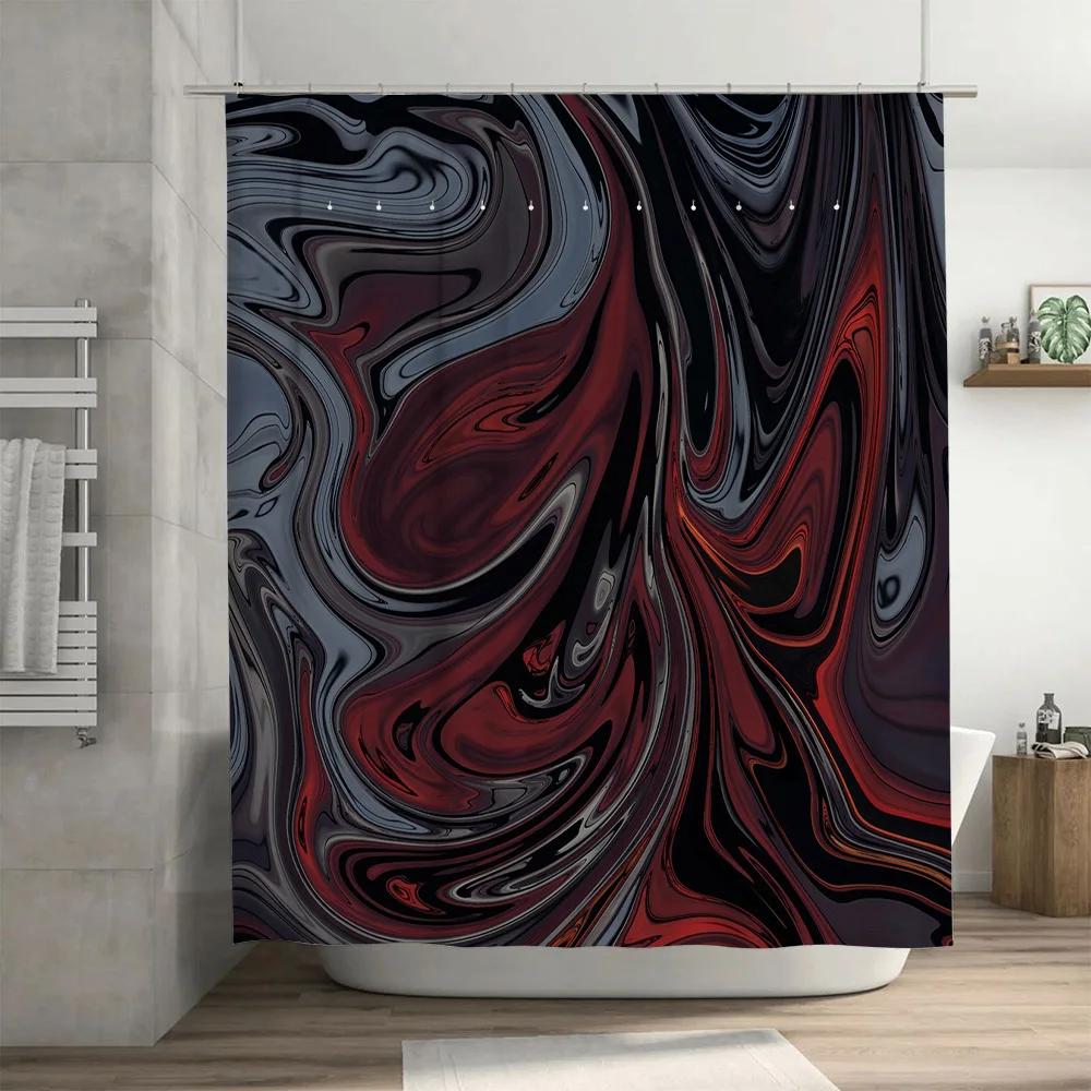 GAELuxury Marble Print Shower Curtain Waterproof Bath Decor for Modern Bathroom Design Red Black Grey Pattern Size 180X240cm