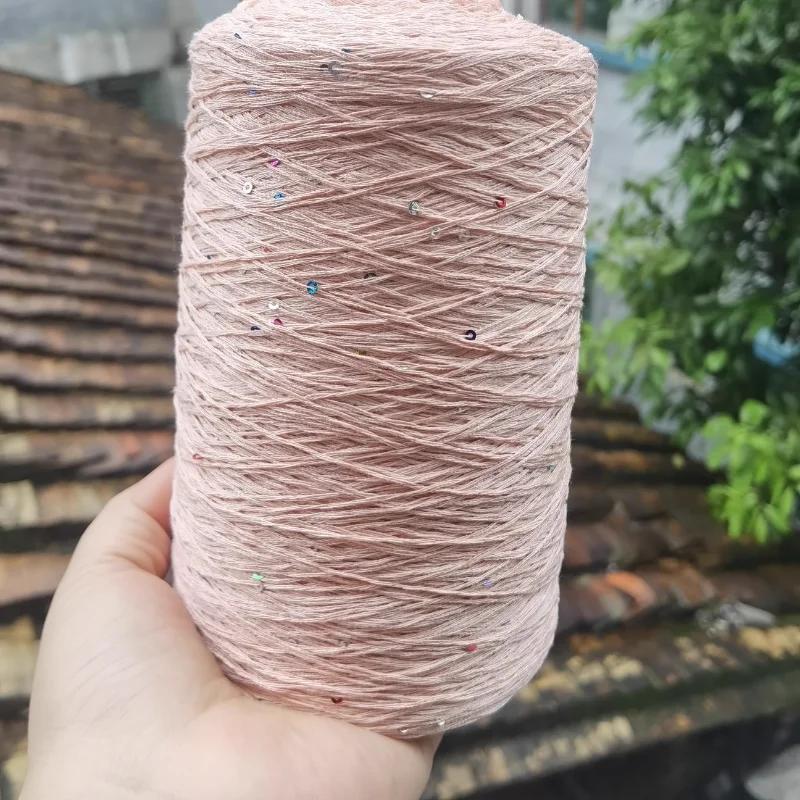 Number 6 Coarse Fine Crochet Thread Sequin Silk Linen Lace Thread with Pearl Beads DIY Scarf Sweater Knitting