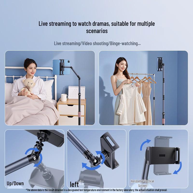 Floor-Standing Telescopic Tablet & Turntable Stand for Streaming & Binge-Watching