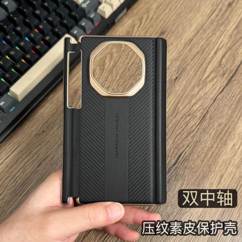 For Huawei Mate XT and XTs Ultimate Plain Leather Case Double Axis Hinge Protection Magnetic Protection Cover