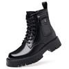 High quality men autumn winter short boots 2025 new fashion zip side pocket design leather anti-slip lace-up man platform shoes