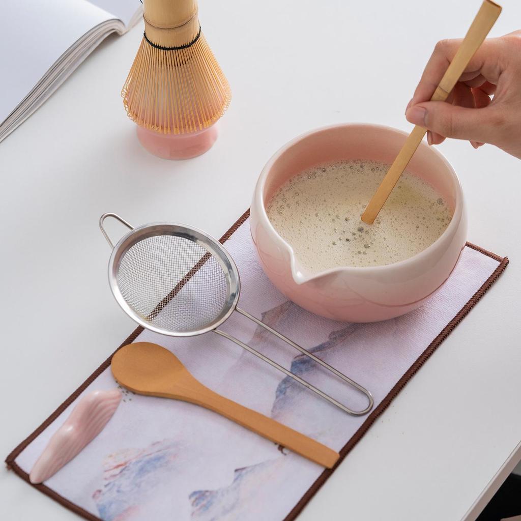 Gradient Pink Matcha Tea Set: Bowl, Kiln-Changed Tea Bowl, Chasen Whisk, Brewing Tools