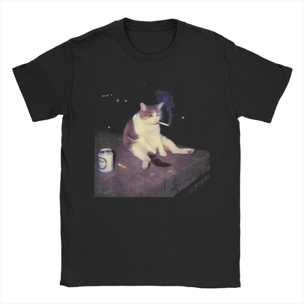 Cat Smoking Beer Can T-shirt XXXL