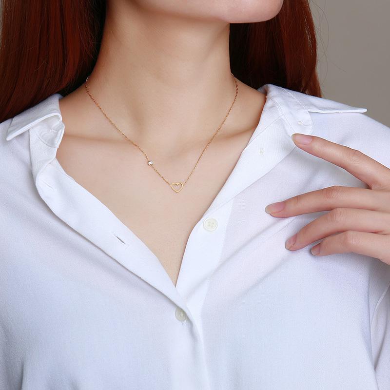 Xiaomi Vnox Chic Heart Love Charm Choker Necklaces for Women, Gold Color Stainless Steel Metal Link Chains, Dainty Gifts for Her