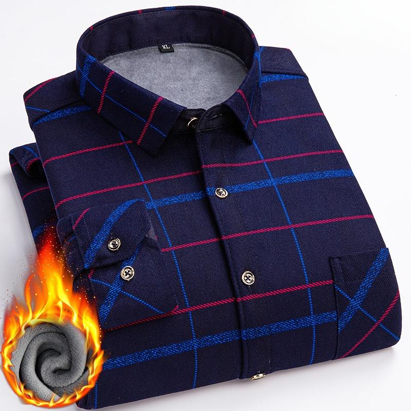Men's Plaid Long-Sleeve Shirt, Thickened and Non-Iron, Perfect for Casual or Business Wear in Autumn and Winter
