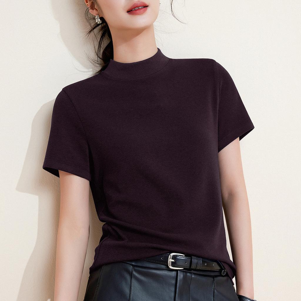 Mid-neck semi-turtleneck slim-fitting slim-fitting short-sleeved bottoming shirt women's top
