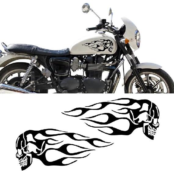 TOMALL 2pcs Skull Flame Reflective Stickers for Car Motorcycle Tank Vinyl Racing Sports Flame Stripe Decal for Golf Cart Off-Road Vehicles
