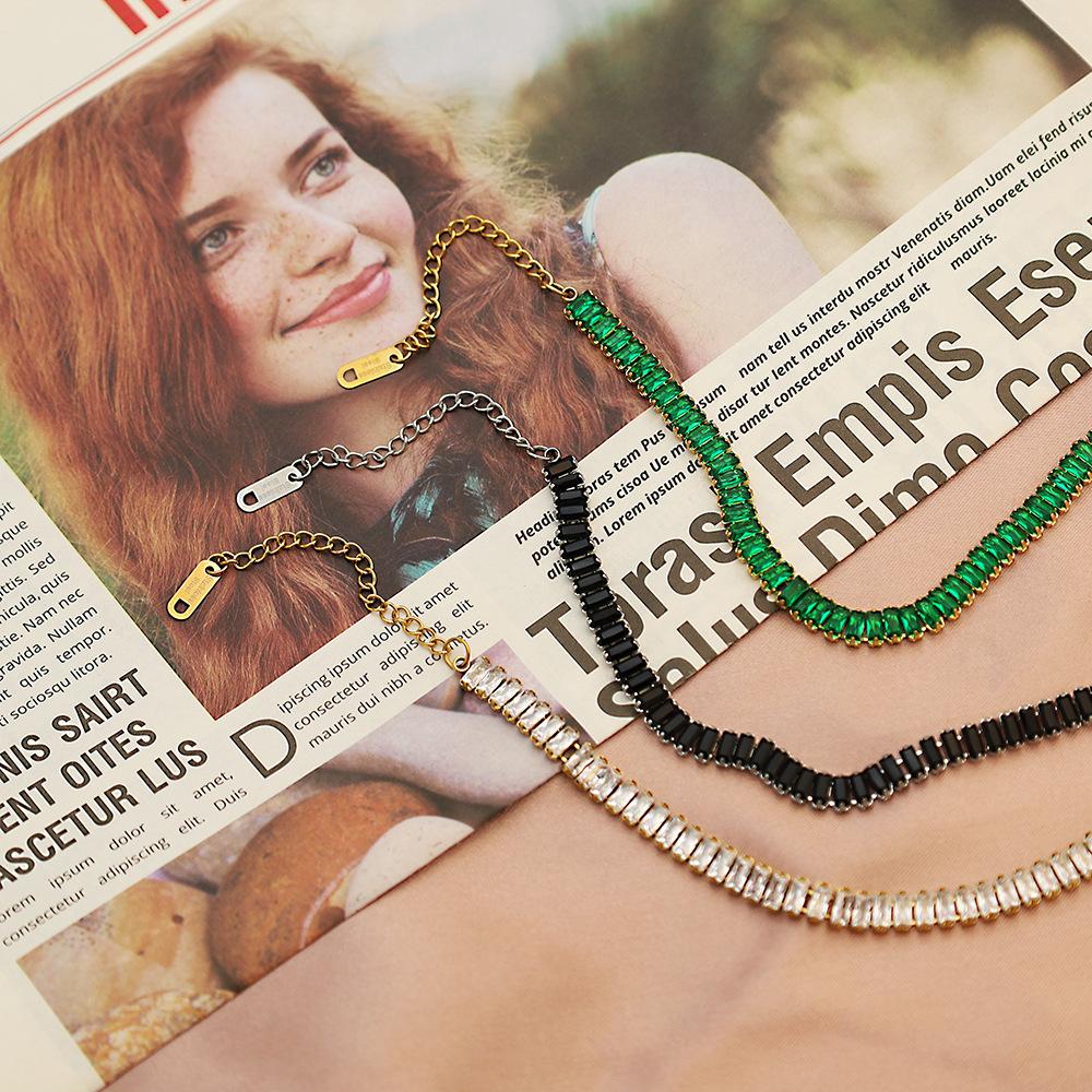 Emerald Zircon Bracelet Hand Jewelry, The Same Niche High-End Titanium Steel Zircon Bracelet For Men And Women