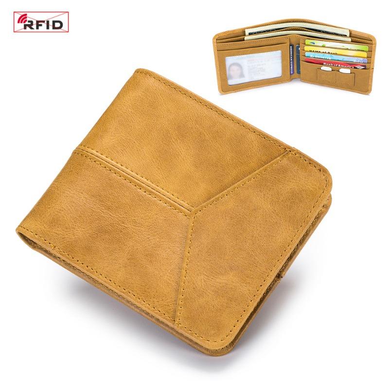 Leather RFID anti-theft brush men s short wallet, first layer cowhide multi-card wallet 20-30% off classic wallet