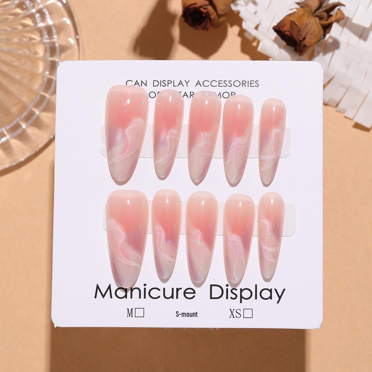 T788# Gentle Gradient Glitter Cat Eye Nail Stickers - Apricot & Nude Pink