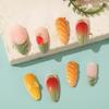 3D Mango Press On Nails 24Pcs Korean Style Artificial Nails with Gradient Green Yellow Design for Daily Party Wedding