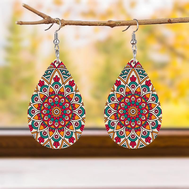Bohemian Style Colorful Mandala PU Leather Earrings Boho Earrings Trendy Female Earrings Elegant Fashion Earrings Christmas Gifts for Women