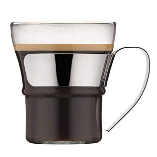 BODUM Glass Cup Mug ASSAM Tea Glass 300ml Set of 2 Stainless Steel Handle Heat Resistant Glass Dishwasher Safe [Genuine] 4552-16