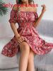 Euro Sommer Florales A-Linien-Kleid mit Rüschensaum für Freizeitkleidung