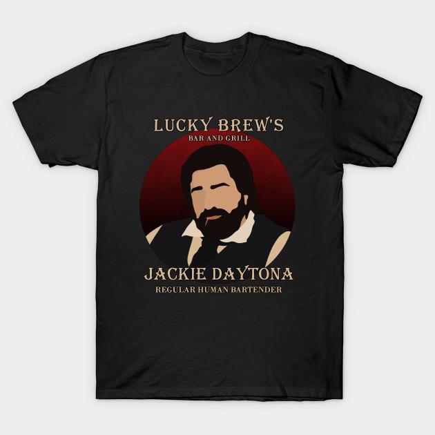 

Men Black Print T-shirt Jackie Daytona - Regular Human Bartender No-Cut Transfer Paper Print Cotton Tshirt 2XL