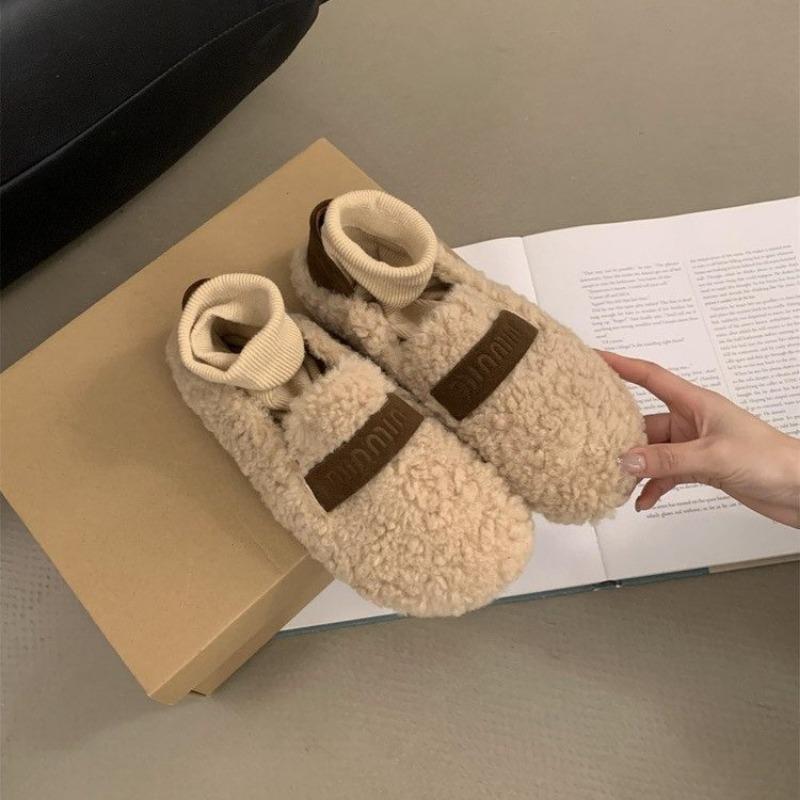 Moda AJGS Metal Tokalı Kemer Peluş Babetler Sıcak Pamuklu Loaferlar Kıvırcık Koyun Kürkü Mary Janeler Kışlık Ayakkabılar Kadın 2024 Lüks Tasarımcı Ayakkabıları