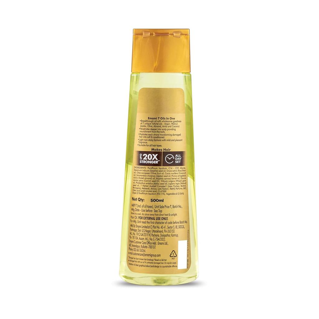 Emami 7 Öle in Einem Haaröl | Macht das Haar 20x Stärker und Kämmbarer | Kokosnussöl, Amla, Jojoba, Olive, Walnuss, Argan & Mandelöle | 500ml