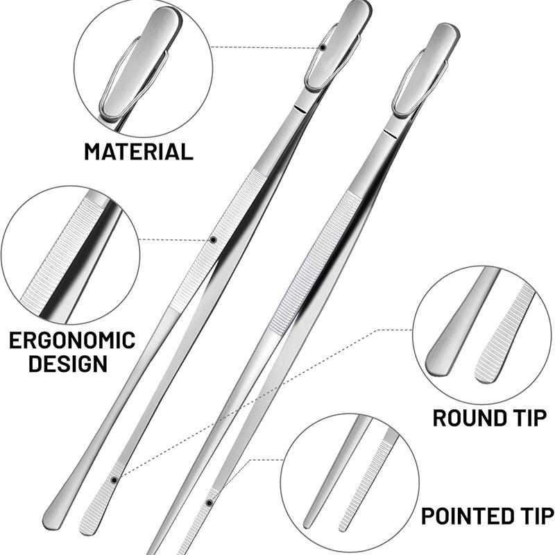12Inch Stainless Steel Kitchen Tweezer Cooking Tweezer BBQ Steak Bread Salad Baking Tong Extra-Long Cooking Clip Kitchen Tools