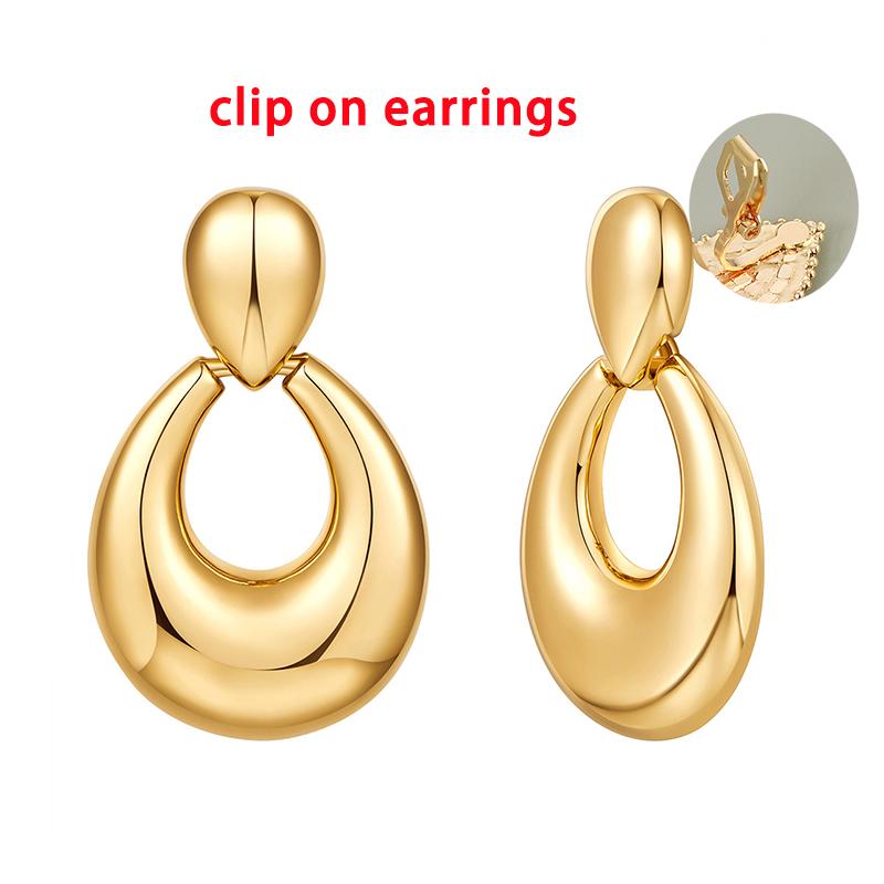 Retro Double Layered Circle Ear Clips for Teen Women Thick Geometric Drop Earrings Tarnish Resistant Statement Party Jewelry