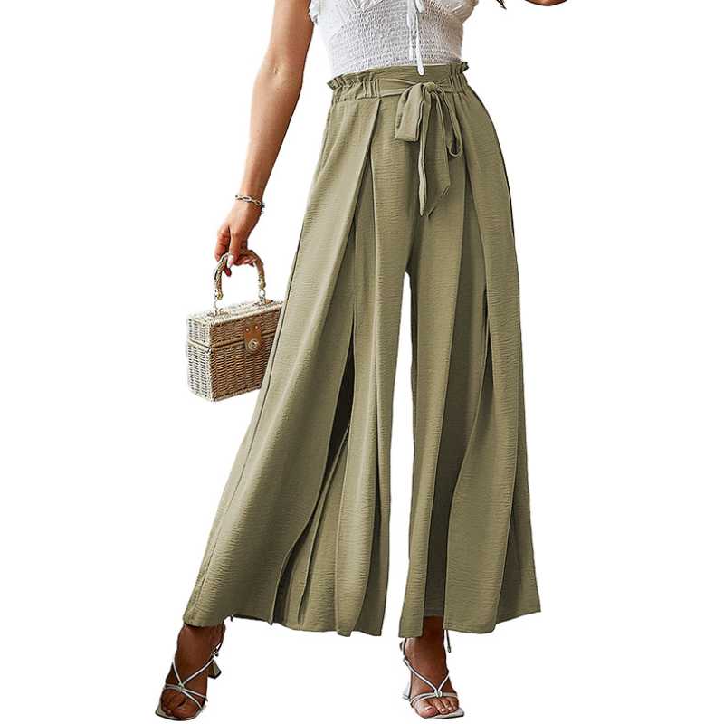 Belt Ladies Casual Loose Wide Leg Pants 