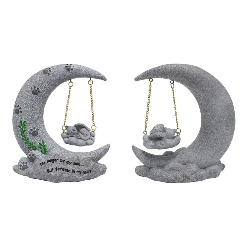 Swing On Moon Remembered Pet Memorials Stone Marker for Dogs Cats Pet Grave Headstones Tombstones Loss of Pet Gift