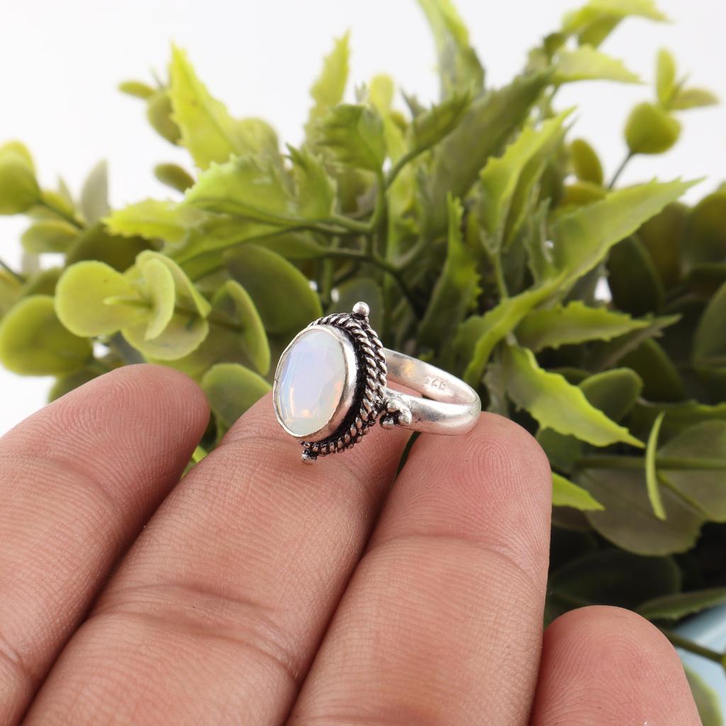 Milky Opal Ring, Handmade Gemstone Ring, 925 Solid Sterling Silver Jewelry Dainty Ring, For Engagement Gift
