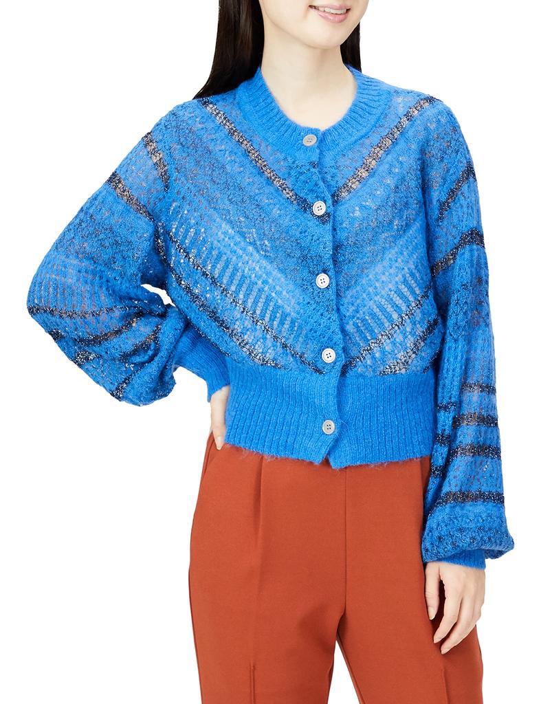 Lily Brown Mohair Jacquard Knit Top LWNT224101 BLU F Lamé Women's