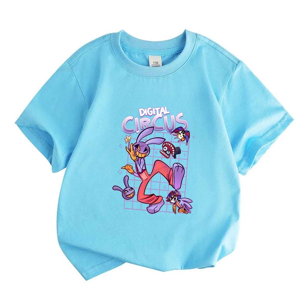 Kinder Jungen Mädchen 100% Baumwolle Kurzarm Rundhals T-Shirt, Lustiger Digitaler Zirkus Cartoon Druck Lässige Bequeme T-Shirts für Kinder Tägliches Tragen