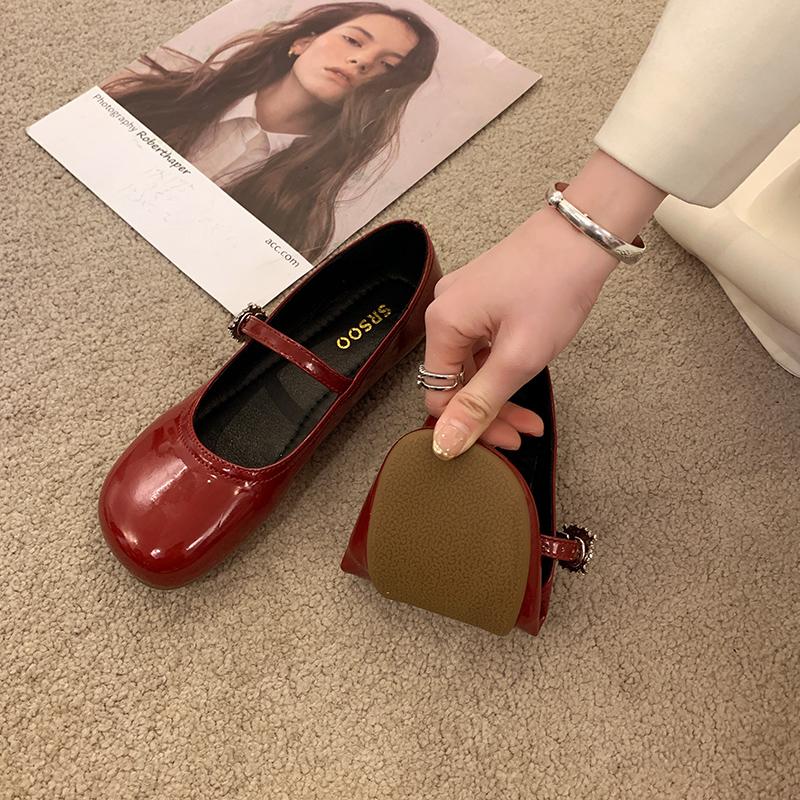

Весна Осень Женские Туфли Мэри Джейн Женская Обувь Модные Мелкие Туфли с Пряжкой Женский Комфорт Квадратный Носок Балетки Стразы 40 красный