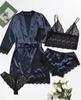 Women's Pajama Fashion 4-piece Set Lace Satin Strap Sexy Pajama Set Dress Skin Friendly Comfortable Casual Pajama Skirt