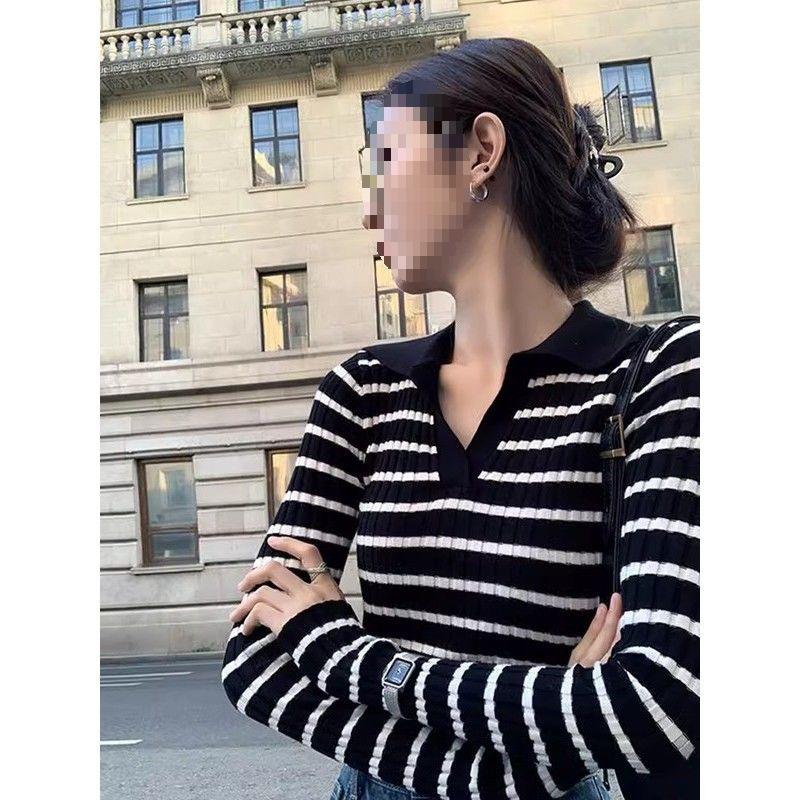 

Striped V-Neck Long-Sleeve Women s Knitwear - Spring/Autumn 2025 New Style Base Layer Top XL (116-125 cm)