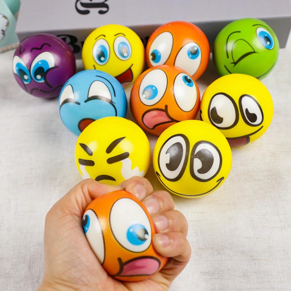 6Pcs Cartoon Expression Pu Elastic Ball Pressure Release Squeeze Toy Children'S Birthday Party Gift Pinata Filling