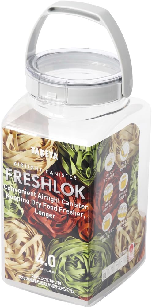 New Takeya Chemical Industries TAKEYA FRESHLOK Square Storage Opening [2026 Model] Container, 4.0L, Gray, Airtight, One-Touch