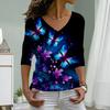 Lila Blumenprint Damen T-Shirts Damen Oberteile Langarm V-Ausschnitt Pullover Femme T-Shirts T-Shirt Für Damen