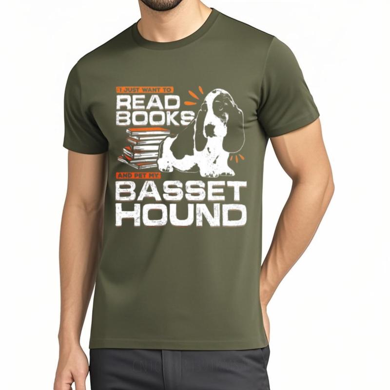 

Tshirts for men Printed For men Oneck t shirt Cotton I Just Want To Read Books And Pet My Basset Hound Hiphop Unisex tops 4XL